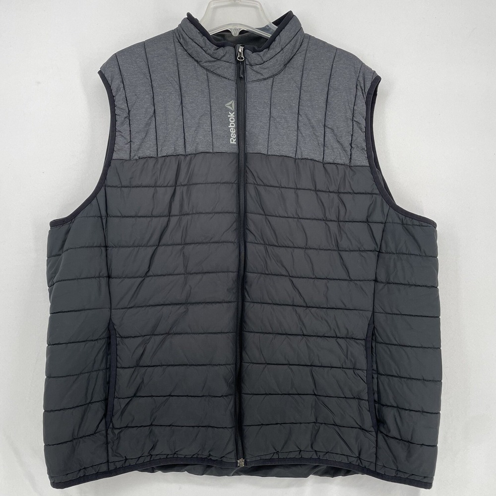 Reebok Outerwear Bubble Puffy Vest Men's 2XL Black And Gray Colorblock